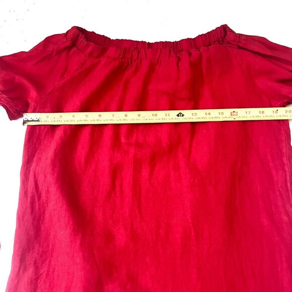 Lungo L'arn0 Italian 100% Linen Red Off the Shoulder Tie Sleeve Mini Shift Dress - Picture 7 of 10